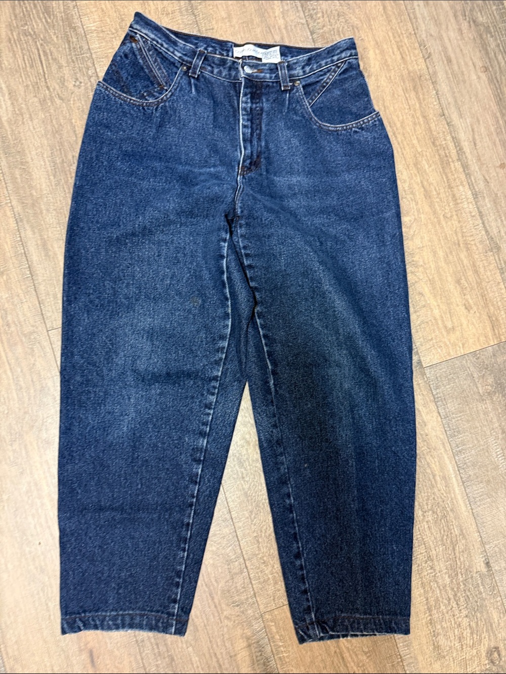 Vintage 90s Calvin Klein Women's Jeans in Dark Blue Indigo Pleated Front